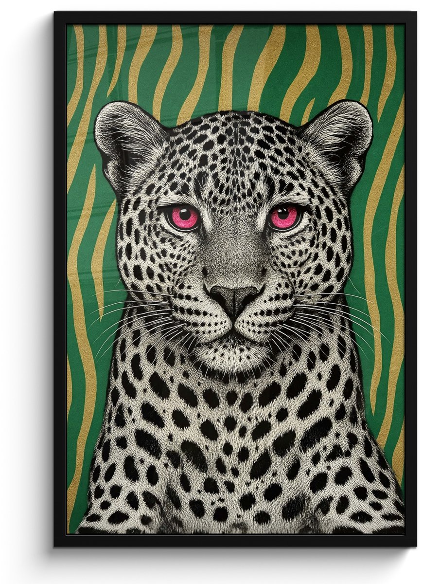 FrameYourWall Poster in lijst - Fotolijst 60x90 cm - Posters - Panter - Zebrapatroon - Groen - Posterlijst zwart - Decoratie - Wanddecoratie woonkamer - Muurdecoratie slaapkamer
