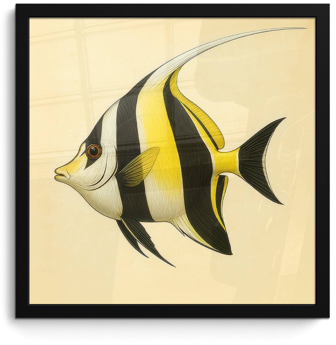 FrameYourWall Poster in lijst - Fotolijst 40x40 cm - Posters - Vis - Sierlijk - Rugvin - Geel - Posterlijst zwart - Decoratie - Wanddecoratie woonkamer - Muurdecoratie slaapkamer