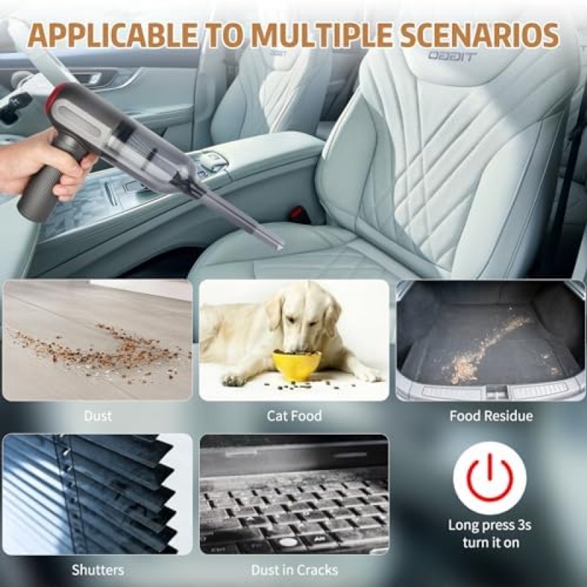 Draadloze Handstofzuiger 9000PA Grijs met 6 Accessoires - afbeelding 2