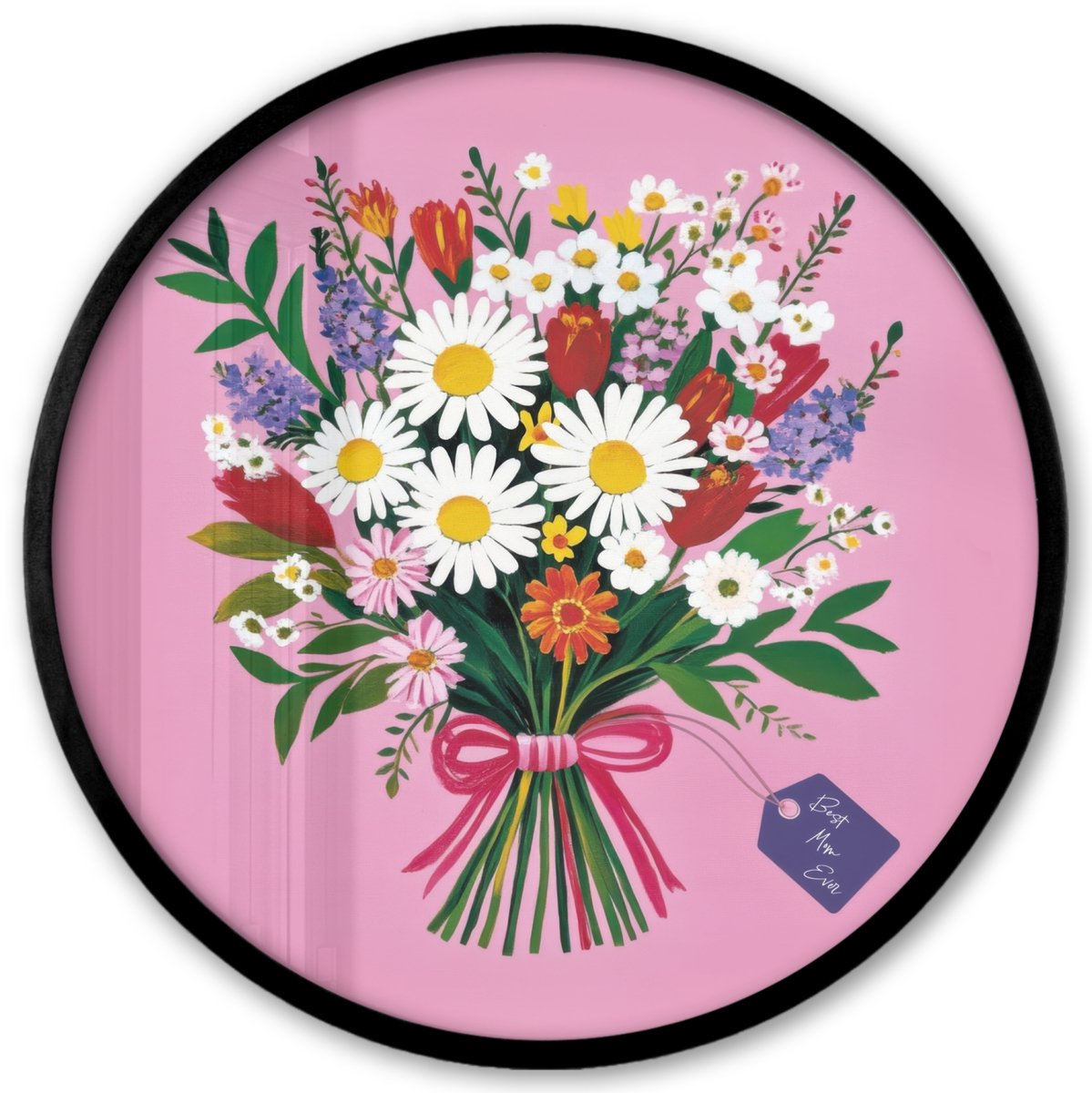 FrameYourWall Poster in lijst Rond - Fotolijst 40x40 cm - Posters - Bloemen - Quote - Kaartje - Kleurrijk - Ronde posterlijst zwart - Decoratie - Wanddecoratie woonkamer - Muurdecoratie slaapkamer Boeket - Kaart