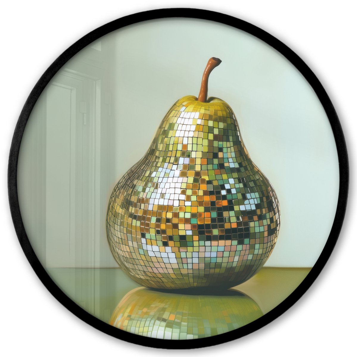 FrameYourWall Poster in lijst Rond - Fotolijst 40x40 cm - Posters - Fruit - Disco - Art - Glitter - Ronde posterlijst zwart - Decoratie - Wanddecoratie woonkamer - Muurdecoratie slaapkamer Disco - Peer