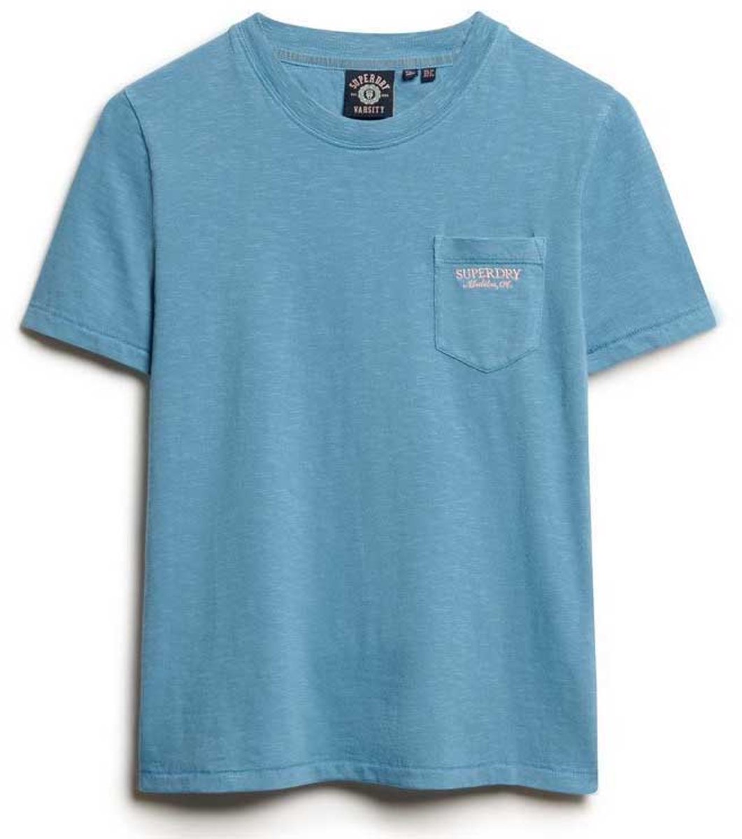 Superdry Essential garment-dye T-shirt met logo en borstzak Dames T-shirts Blauw