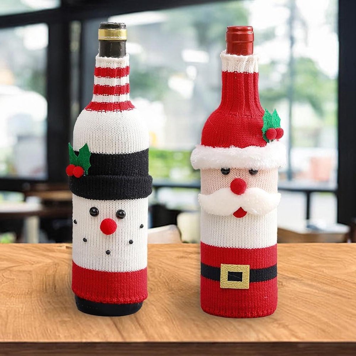 Gebreide kerstfleshoezen met cartoon sneeuwpop en Kerstman - Set van 2