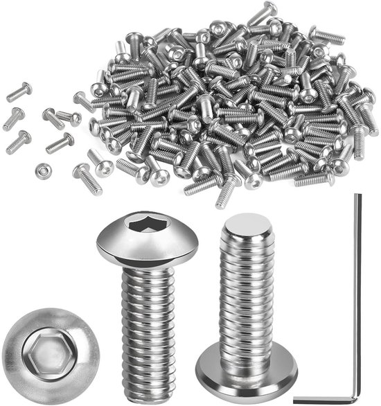 Caianwin M5 x 16 mm 100 stuks lenskopschroeven binnenzeskant 304 roestvrij staal platte kopschroeven voor meubelinbouw, industriële gebieden