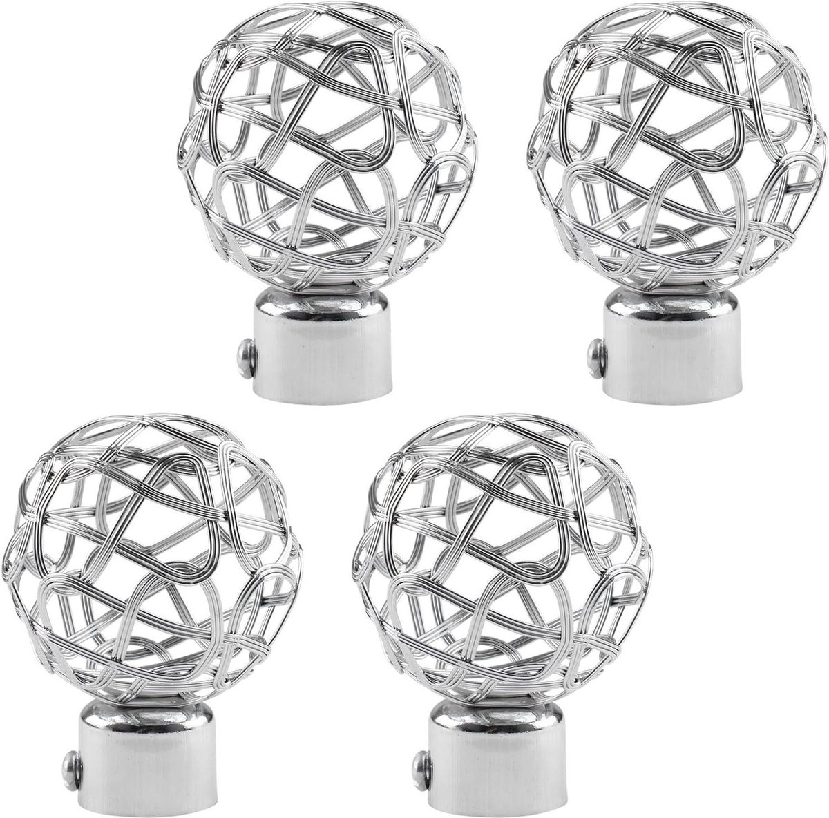 Gordijneindstukken 4 Stuks Voor Decoratieve Holle Gordijnrailstang - Metaal - Diameter 25 mm - Zilverkleurig