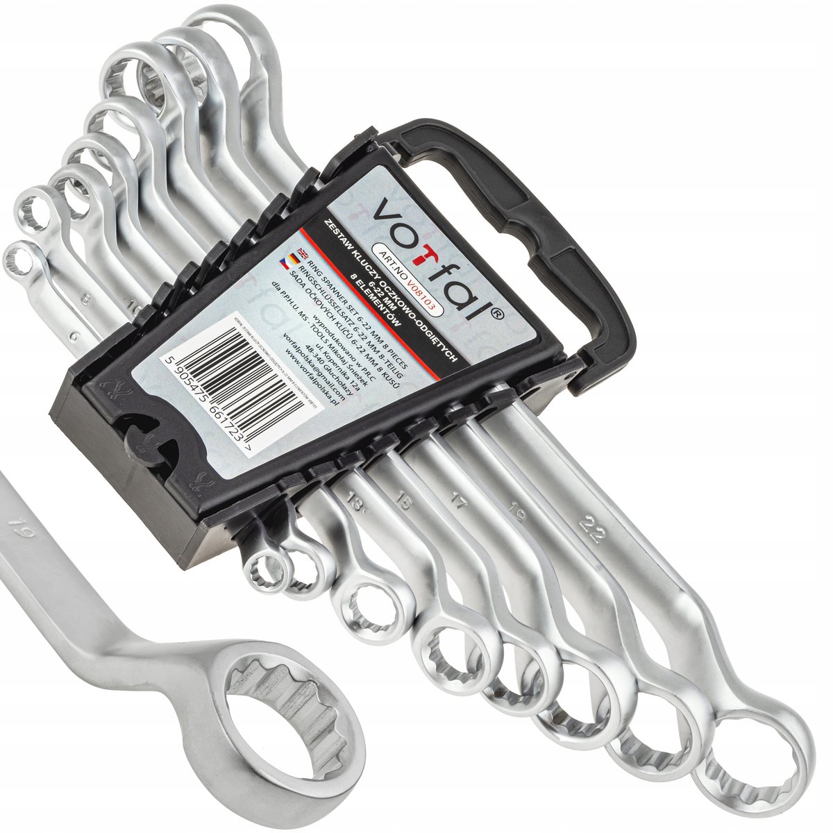 Vorfal Ringsteeksleutel Set 6-22mm, 8 Delig, Gebogen, Chroom-Vanadium