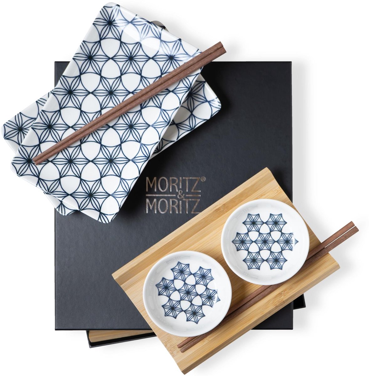 Moritz & Moritz 10-delige sushi-set Blauwe bloemen voor 2 personen Blauw