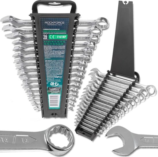 DAKCOS 12-delig combinatiesleutels met vaste kop 6, 7, 8, 10, 12, 13, 14, 15, 16, 17, 18, 19 mm met 72 tanden van chroom-vanadiumstaal