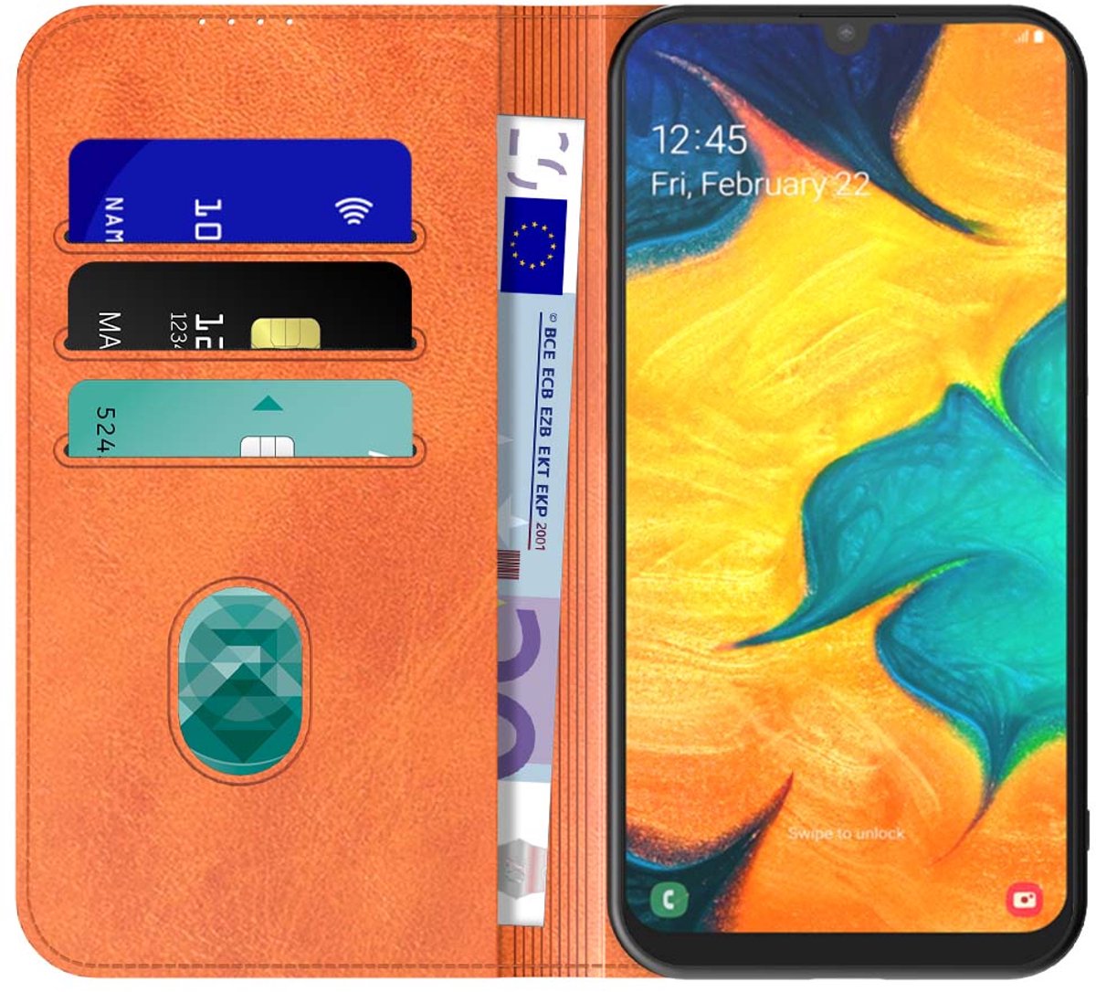 Geschikt voor Samsung Galaxy A30 Telefoonhoesje Bruin Kunstleer Met Magnetische Sluiting - Portemonnee BookCase Met Pasjeshouder - ProtX