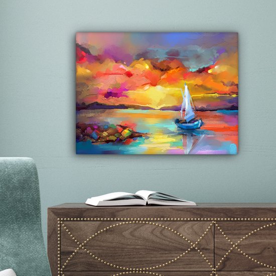 Toile - Huile - Peinture - Bateau - Nuages ​​- Couleurs - 40x30 cm - Intérieur - Peintures sur toile