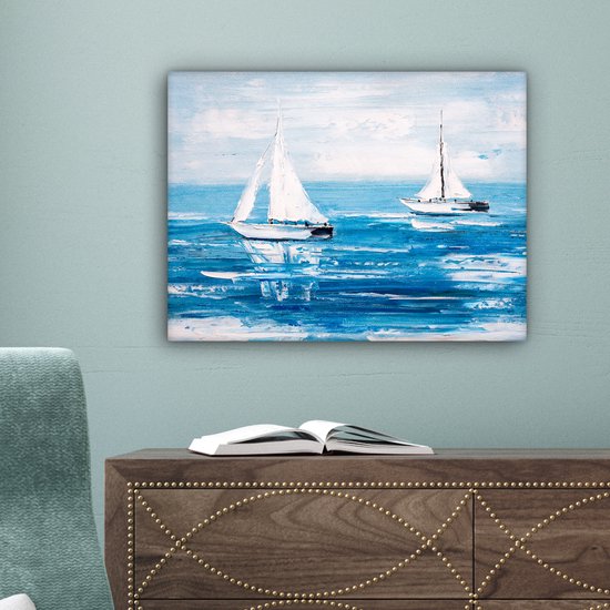 Toile - Peinture - Peinture à l'huile - Bateaux - Water - Mer - 40x30 cm - Intérieur - Peintures sur toile