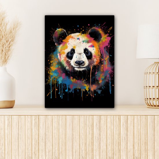 Tableau toile Panda - Graffiti - Animaux - Zwart - Couleurs - 30x40 cm - Décoration murale