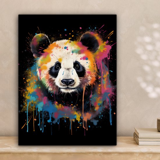 Tableau toile Panda - Graffiti - Animaux - Zwart - Couleurs - 30x40 cm - Décoration murale