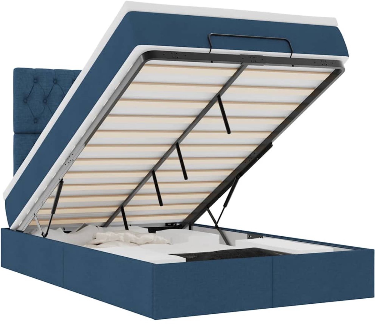 vidaXL - Ottoman - bed - met - matras - en - LED's - 120x190 - cm - stof - blauw