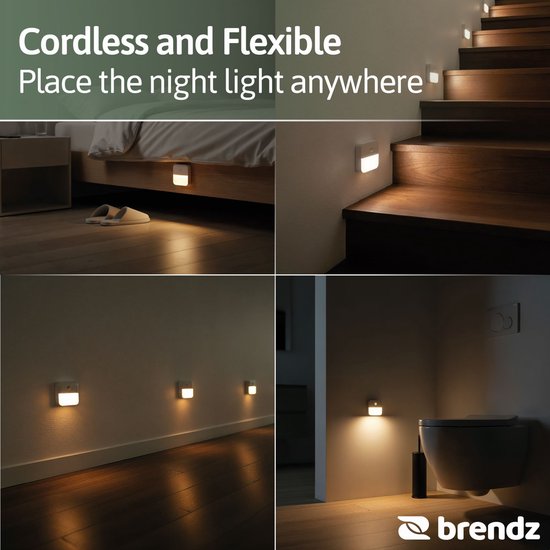 Brendz LED Trapverlichting, Nachtlampje Bewegingssensor, USB-C Oplaadbaar, Magnetisch, Warm Wit 3000K, Kastverlichting Draadloos, Inuk, 4-pack van Brendz — afbeelding 3