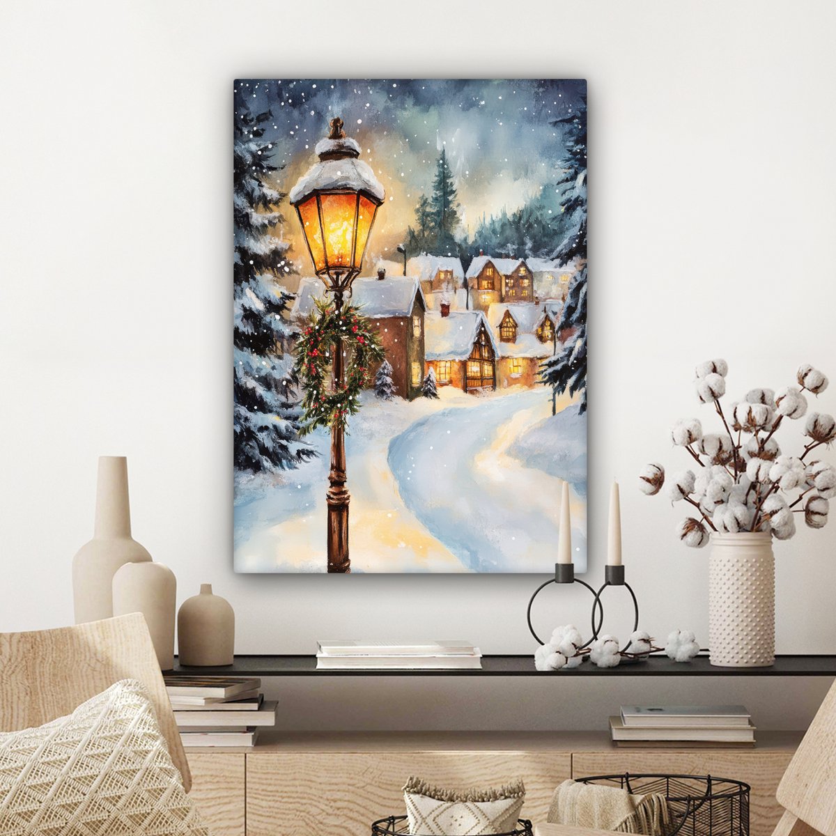 Canvas schilderij 60x80 cm - Wanddecoratie Kerstdorp - Huizen - Sneeuw - Kerst - Muurdecoratie woonkamer - Slaapkamer decoratie - Kamer accessoires - Schilderijen op canvas - Kerstdecoratie voor binnen - Kerstversiering - Kerstmis versiering – foto 7
