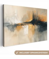 Canvas schilderij 120x80 cm - Wanddecoratie Modern - Abstract - Goud - Zwart - Muurdecoratie woonkamer - Kamer decoratie modern - Abstracte schilderijen
