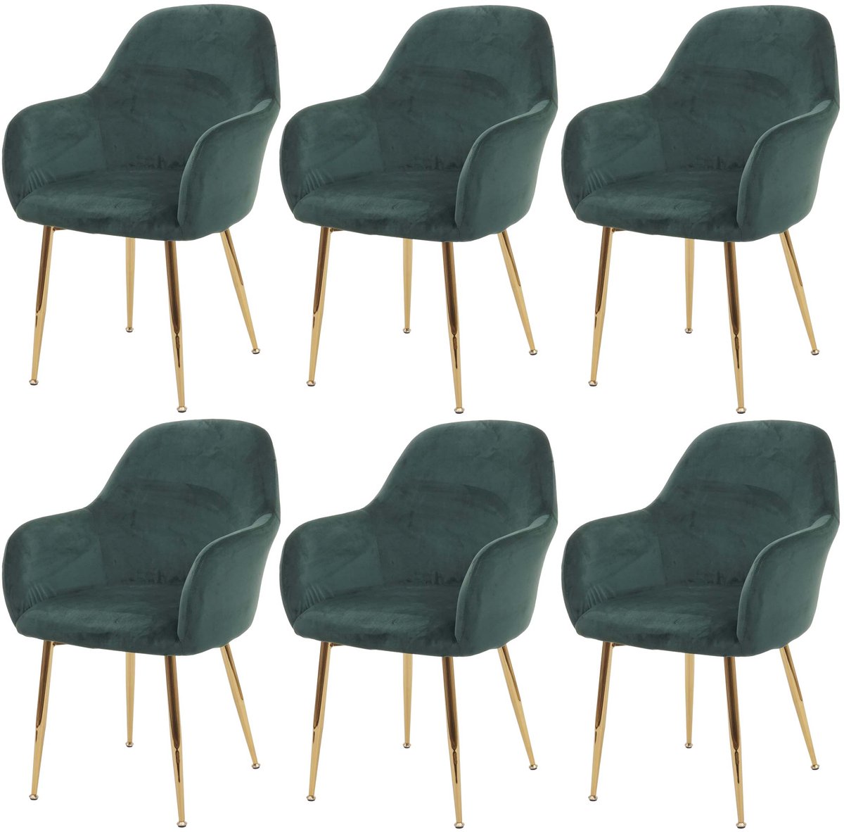 MCW Set van 6 eetkamerstoelen MCW-F18, keukenstoel, retro design ~ fluweelgroen, gouden poten