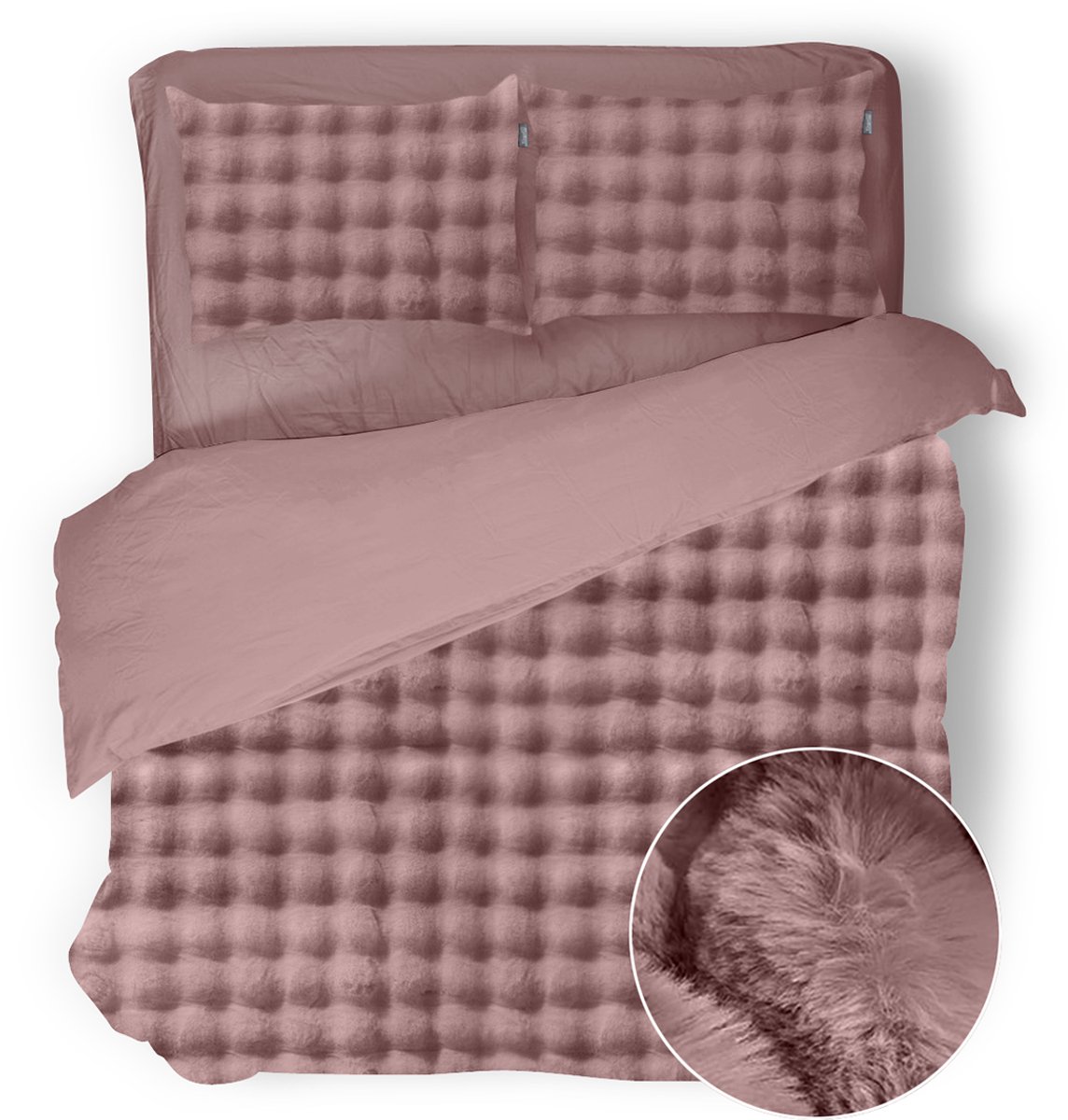 Eleganzzz Dekbedovertrek Shiny Bubble Pom Pom Flanel Fleece - Old Rose - Dekbedovertrek 200x200/220cm - 100% flanel fleece - Tweepersoons dekbedovertrekken - 200x220cm - Teddy Dekbedovertrek - Fluffy Dekbedovertrek - Effen Dekbedovertrek