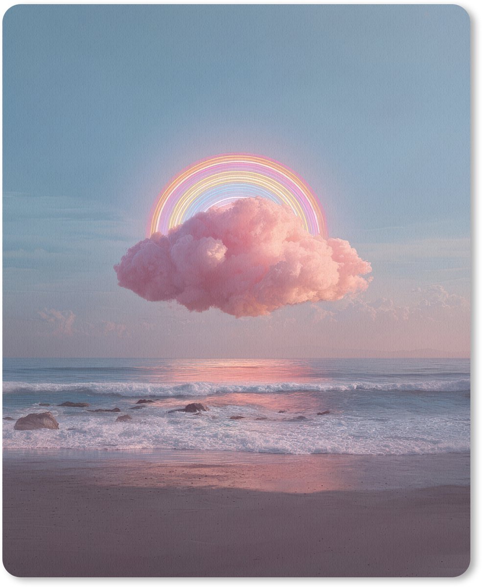 Muismat 19x23 cm - Mousepad Wolk - Regenboog - Zee - Muismatten