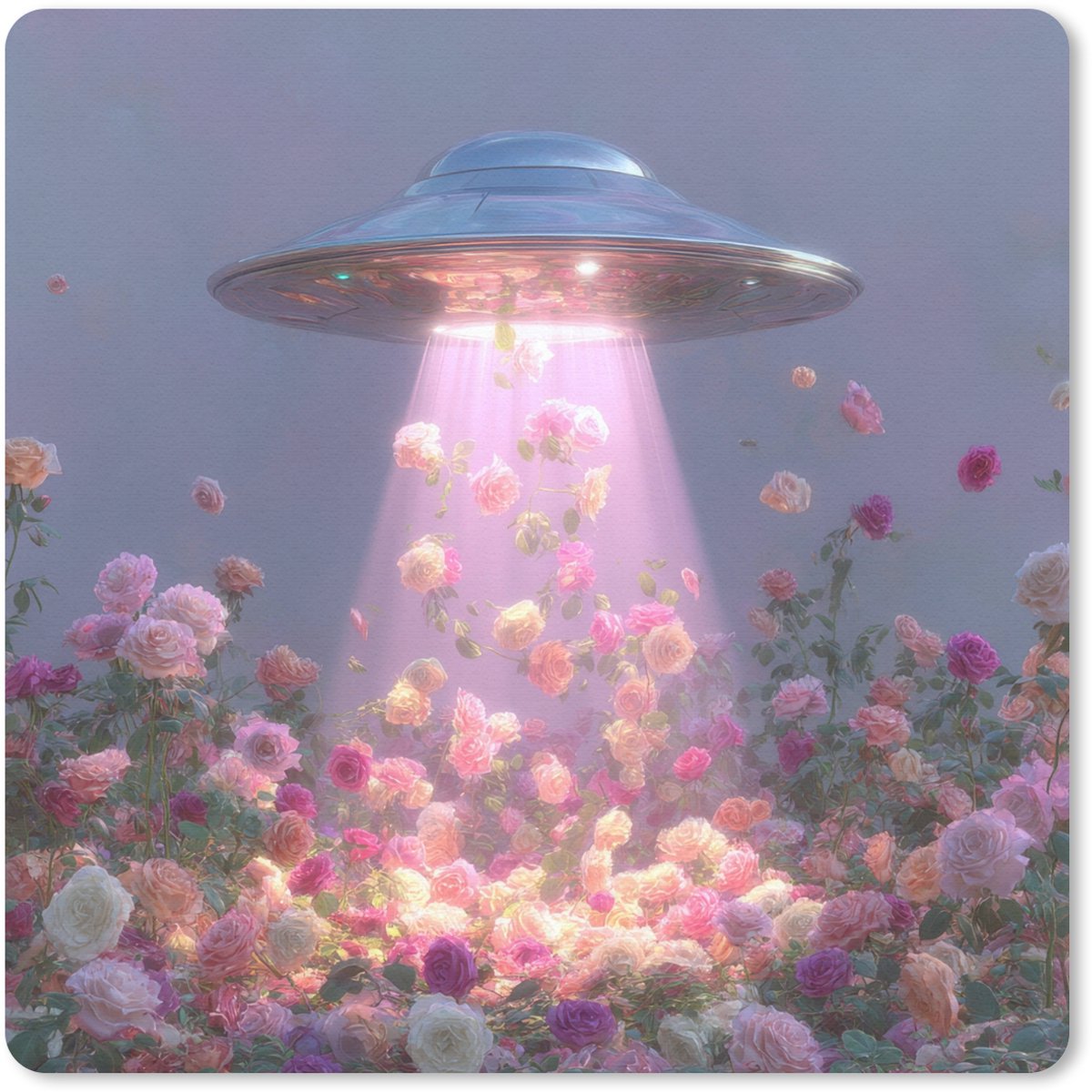 Muismat 20x20 cm - Mousepad Ufo - Rozen - Pastelkleuren - Muismatten
