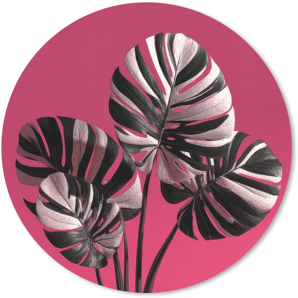 Muismat rond 20x20 cm - Mousepad Bladeren - Rond - Roze - Ronde muismatten