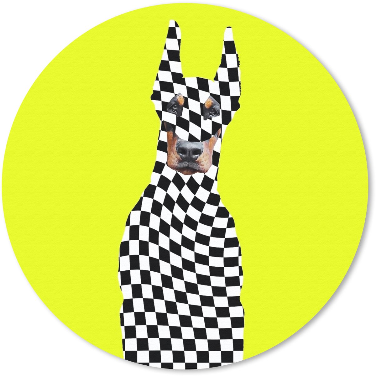 Muismat rond 20x20 cm - Mousepad Dobermann - Geblokt - Geel - Ronde muismatten