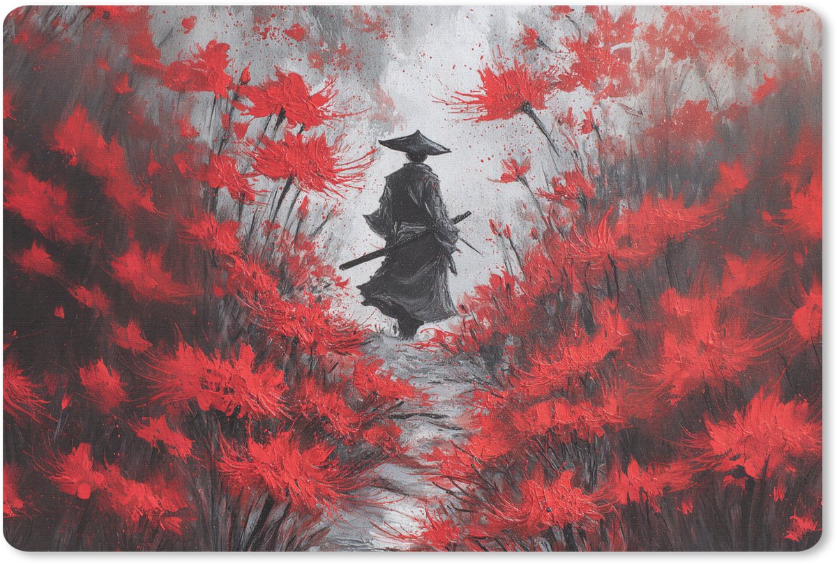 Muismat 27x18 cm - Mousepad Rode bloemen - mistig - Man - Muismatten