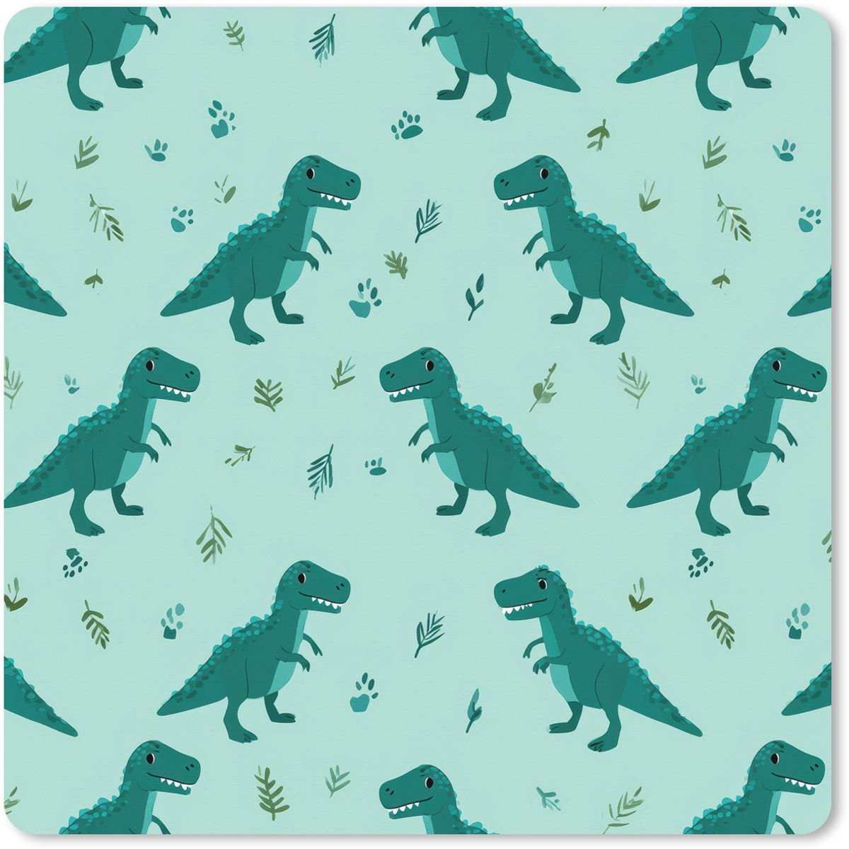 Muismat XXL 80x80 cm - Bureau onderlegger - Bureau mat Donkergroen - Dinosaurussen - Afdrukken - Bladeren - Bureaumat - Gaming mousepad xl - Bureaulegger groot - Computer deskmat