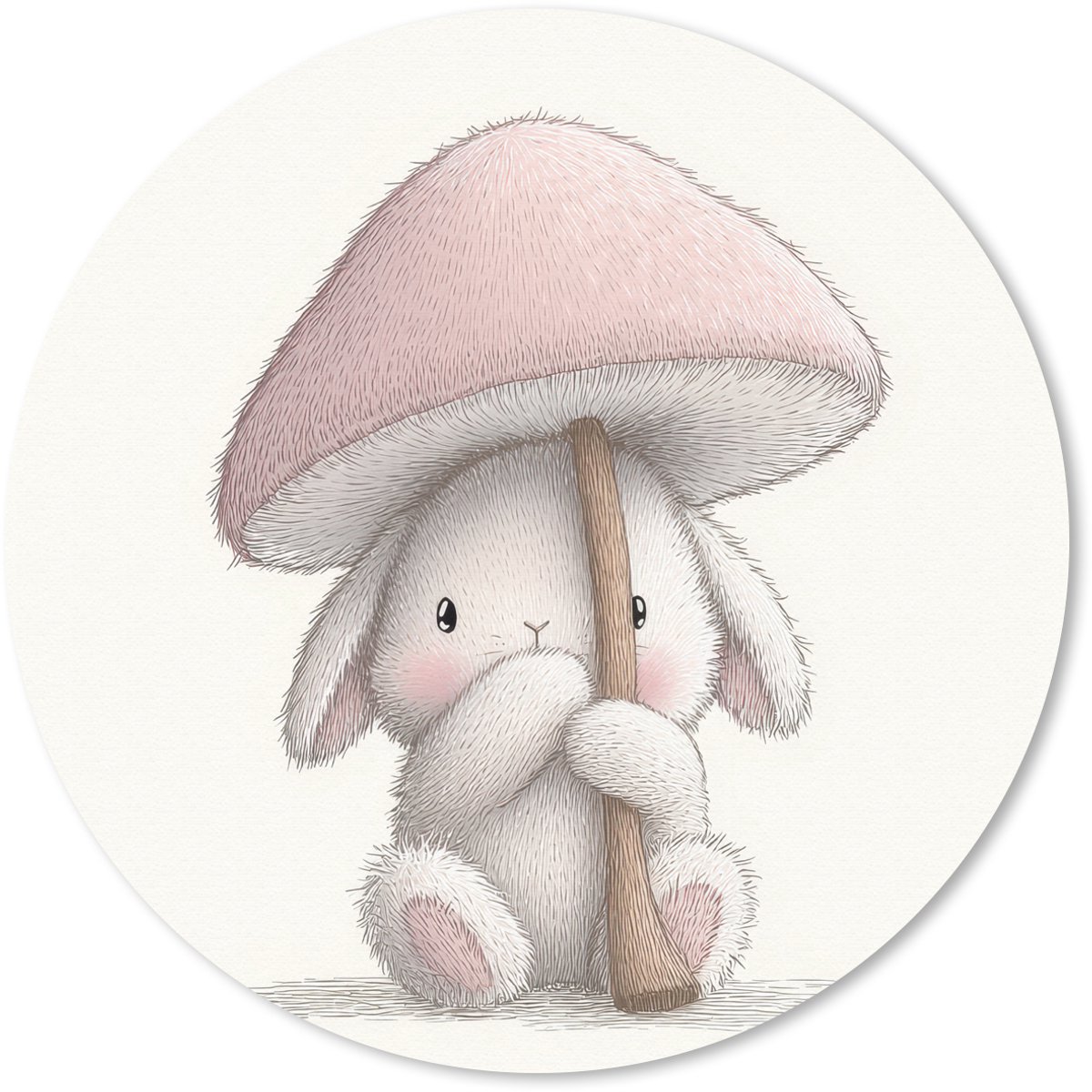 Muismat rond 50x50 cm - Mousepad Paddenstoel - Konijn - Roze - Ronde muismatten