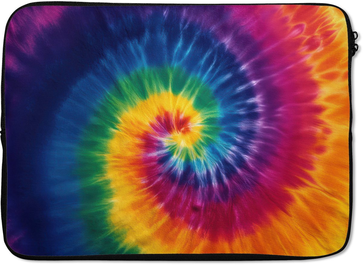 Laptophoes 14 inch - Regenboogkleuren - Spiraal - Kleurrijk - Laptop sleeve - Binnenmaat 33x23 cm - Zwarte achterkant