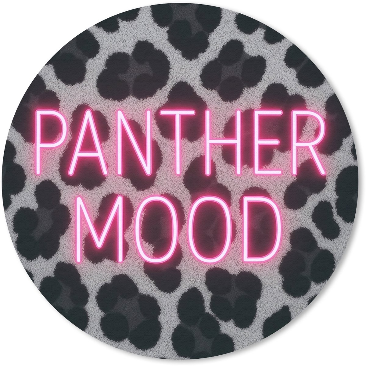 Muismat rond 40x40 cm - Mousepad Panterprint - Zwart - Neonletters - Roze - Ronde muismatten