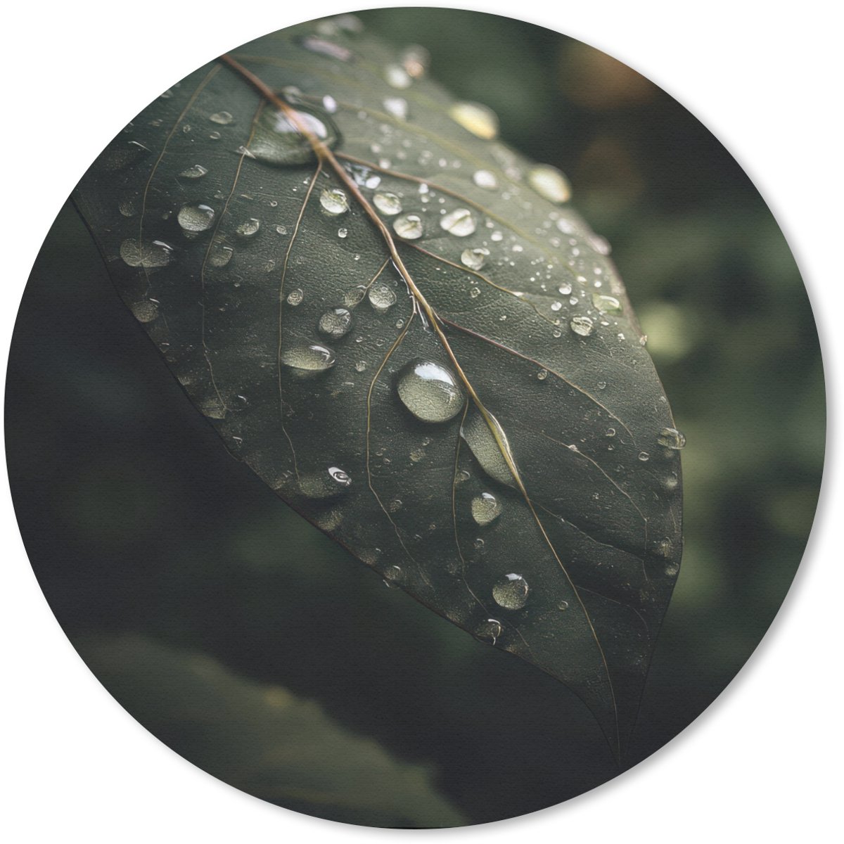 Muismat rond 40x40 cm - Mousepad Blad - Groen - Nerven - Regendruppels - Ronde muismatten