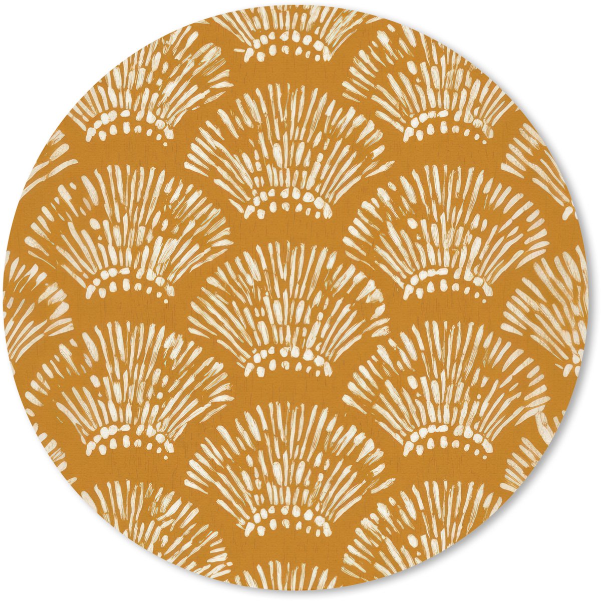 Muismat rond 20x20 cm - Mousepad Waaierachtige motieven - Geel - Vintage - Ronde muismatten