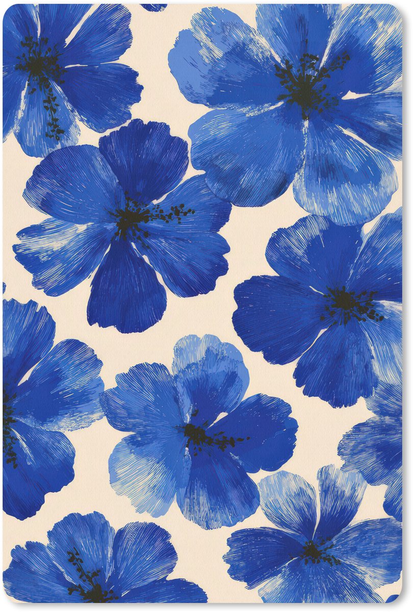 Muismat 18x27 cm - Mousepad Bloemen - Blauw -Patroon - Wit - Muismatten