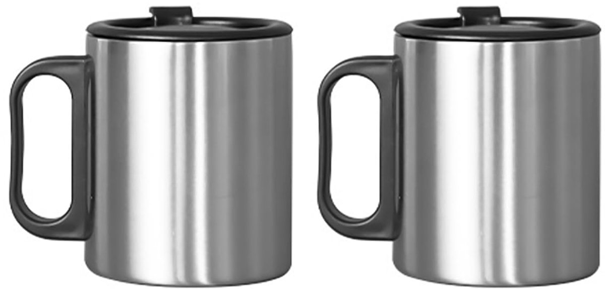 300 ml roestvrijstalen koffiemokken, dubbelwandige geïsoleerde thermo-koffiemokken, set koffiekopjes met deksel, buitenwaterbeker, 2-pack, zilverkleur