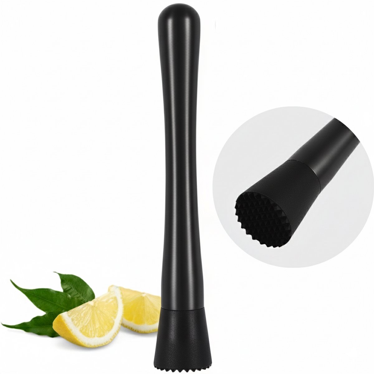 Cocora Cocktail Stamper - Muddler - Extra Grip - RVS - 21 x 3 x 3 cm - Zwart