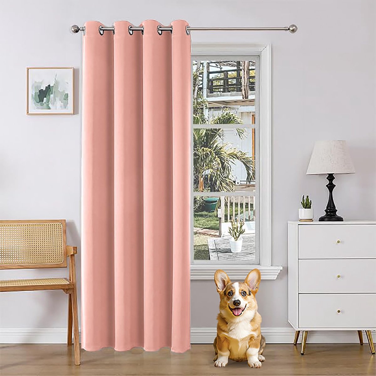 Azomor® Roze verduisterende gordijn met ringen voor deur of raam, thermisch en geluidswerend