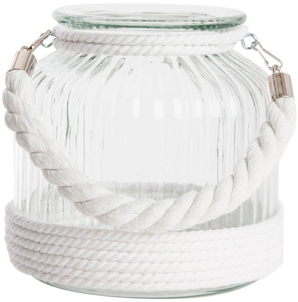 Home & Styling Kaarsen houder - windlicht - wit - glas met touw - 18 cm - Theelichthouders / waxinelichthouders