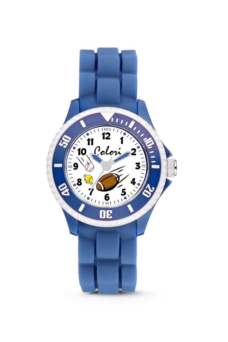 Colori Kidz 5-CLK120 Kinderhorloge - Siliconen Band - Ø 30 mm - 20 mm Wijzerplaat - Amerikaanse balsporten - Blauw