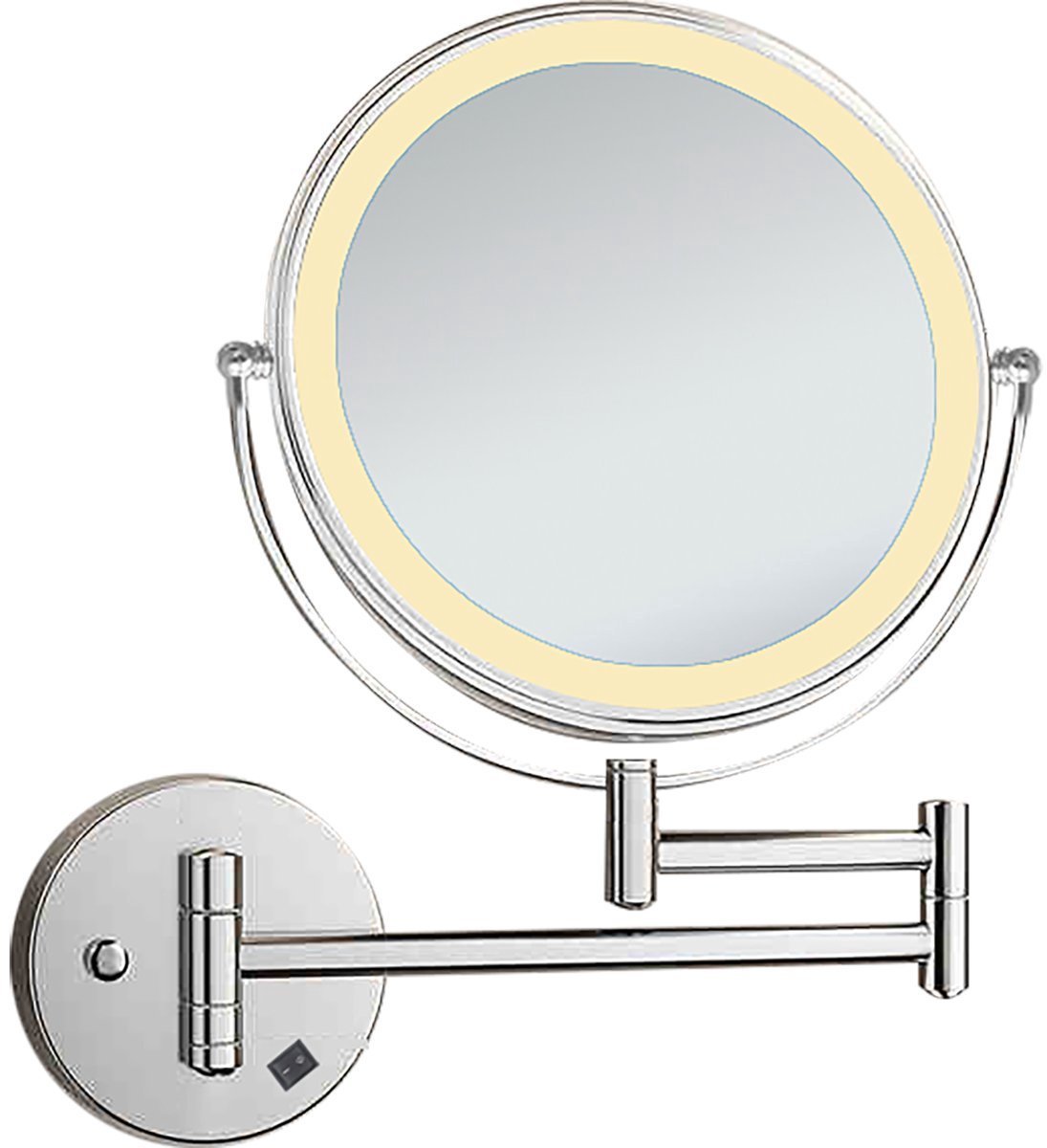 LED Make-up Spiegel - Scheerspiegel - Afimera Cosmo - Chroom - 3x Vergroting - Wandscharnier - Aan/Uit Schakelaar - Ø20cm