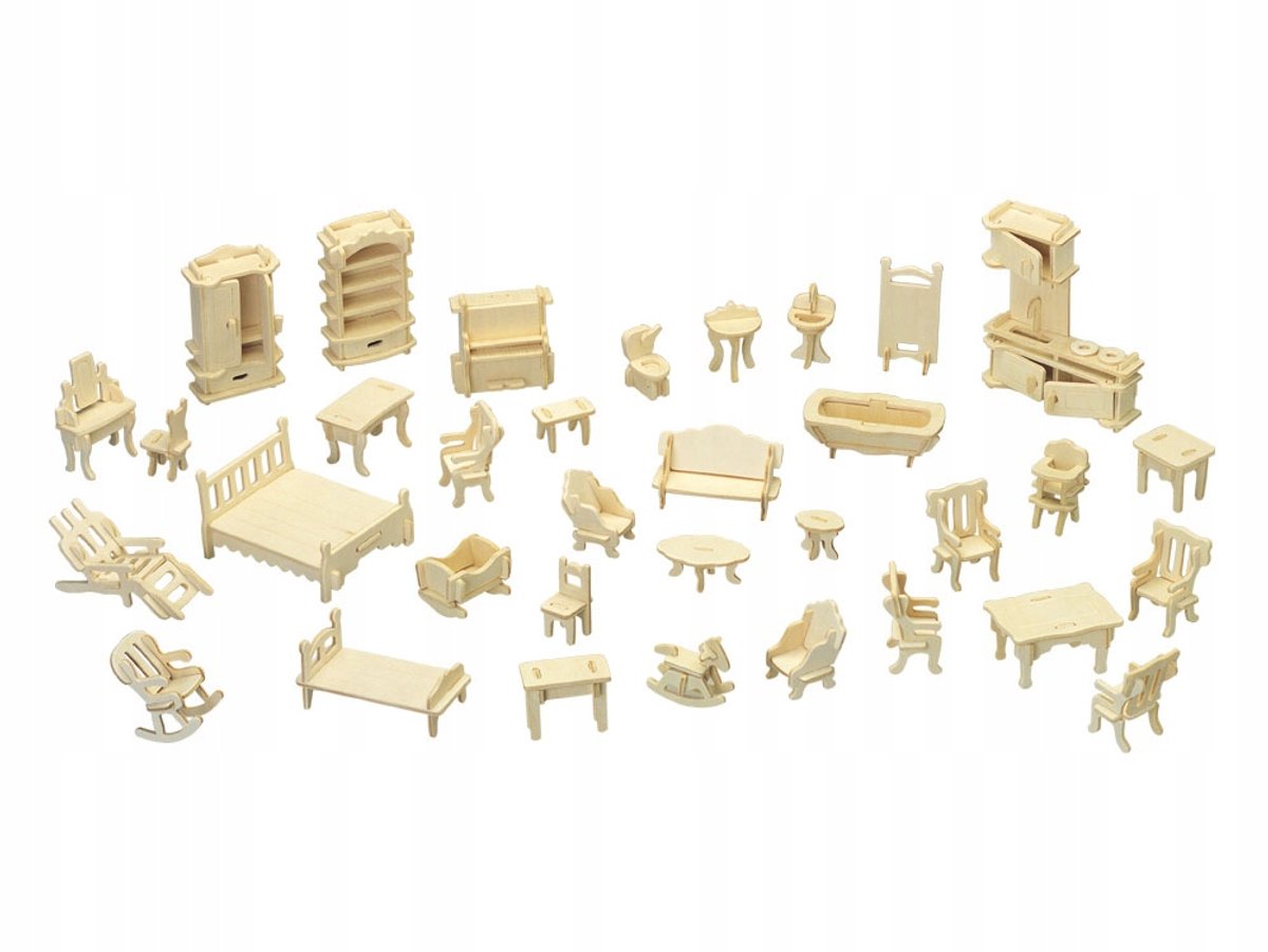 3D Houten Poppenhuis Meubelpuzzel - 182 Delen
