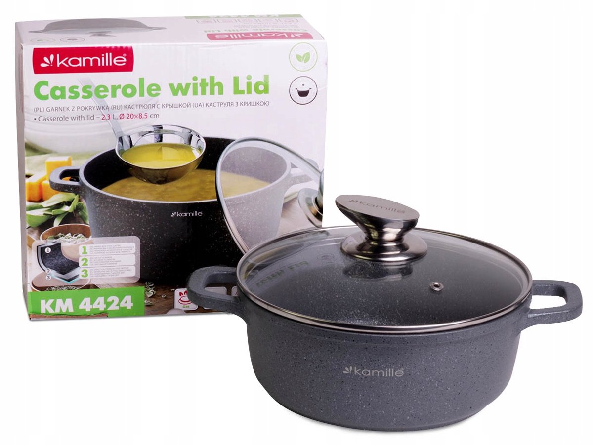 Kamille Granieten Pan met Deksel - 2.3L - Geschikt voor Inductie