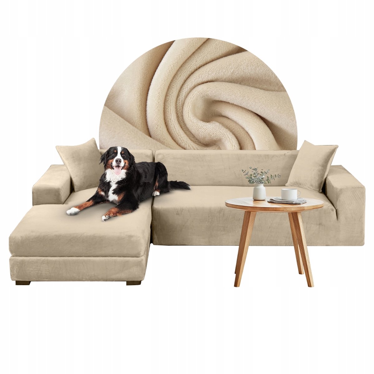 Luxe Velours Hoekbankhoezen Set - Crème (2-delig)