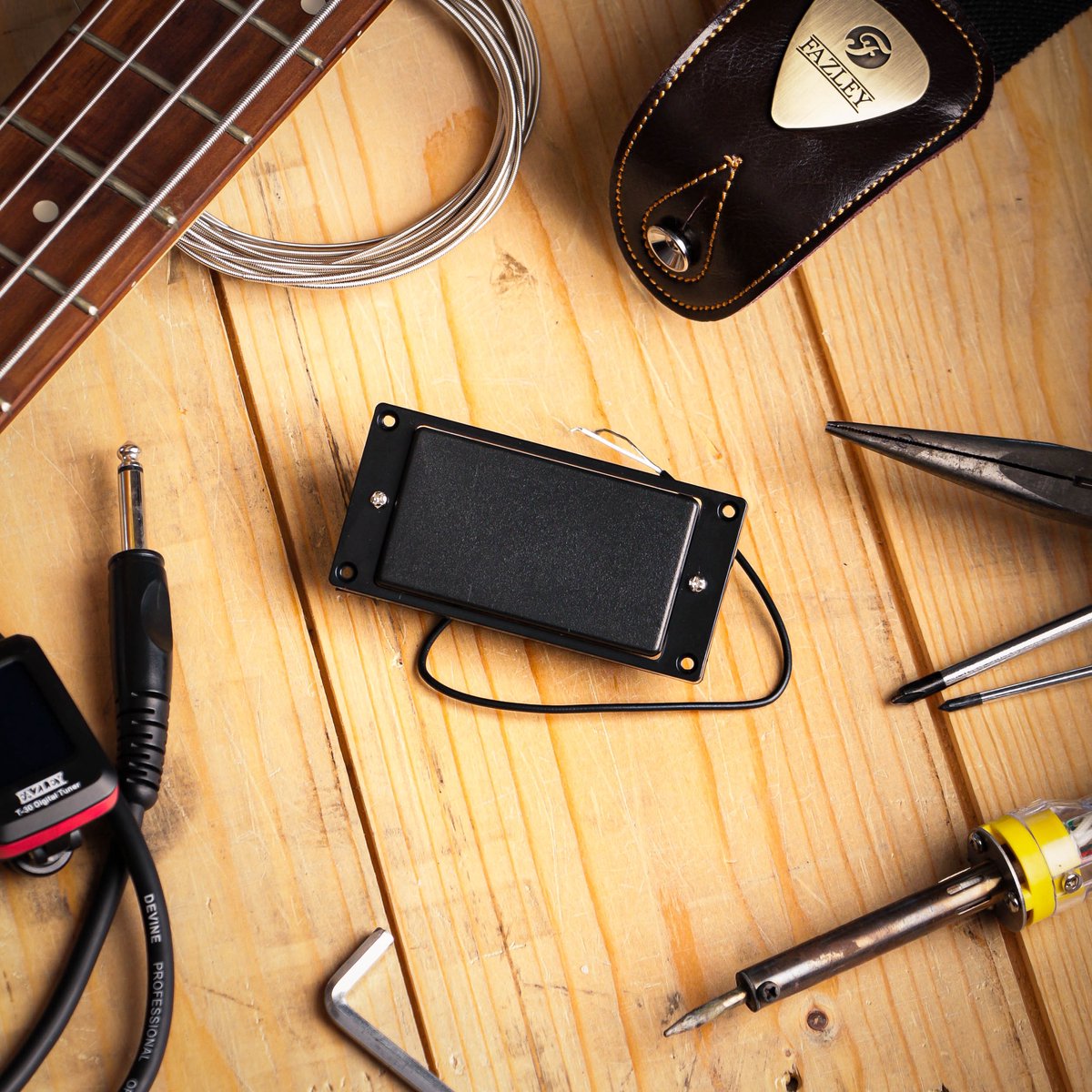 Basgitaar humbucker brugelement zwart Fazley 10597