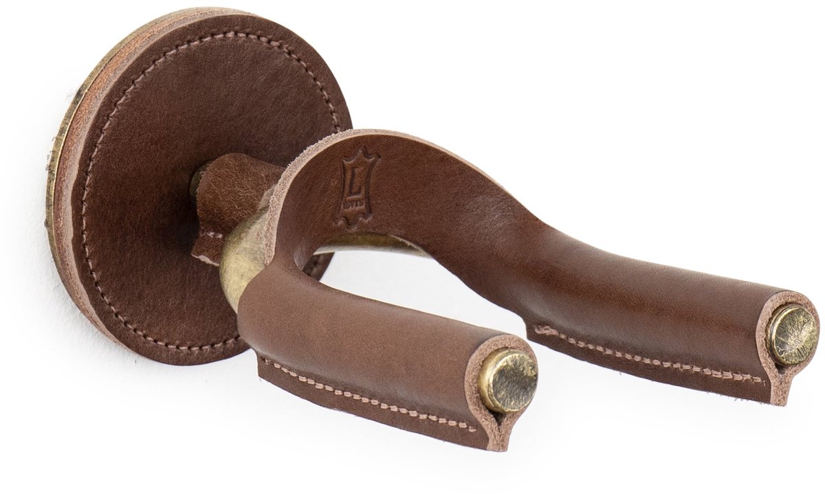 Levys Leathers FGHNGR-BRBN gitaar muurbeugel - koperkleurig staal en bruin leder