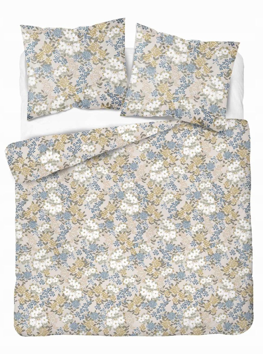 Katoensatijnen dekbedovertrek 160x200 cm, elegante bloemenprint beige