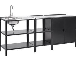 VILAMA - Tuin kookeiland met spoelbak - Zwart - 3-delig - RVS