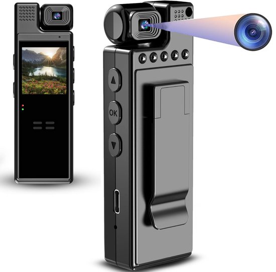 DailySupplies® Bodycam - Action Cam - Bewegingsdetectie - 180º Draaibare Lens - Bodycam Politie - Spycam - Full HD - Zwart