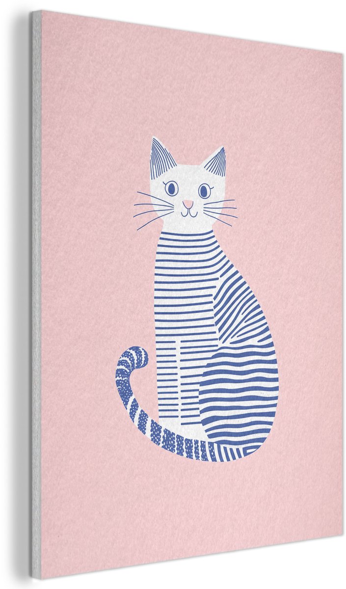 Akoestisch wandpaneel 30x40 cm - Vilt schilderij Kat - Illustratie - Minimalistisch - Roze - Akoestische panelen - Geluidsdempende wanddecoratie - Geluidsisolatie woonkamer - Muurdecoratie geluidspanelen